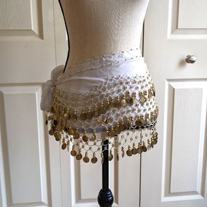 White belly dance/ boho waist/ hip scarf